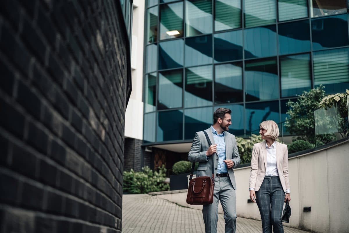 Two colleagues on the way into a client office